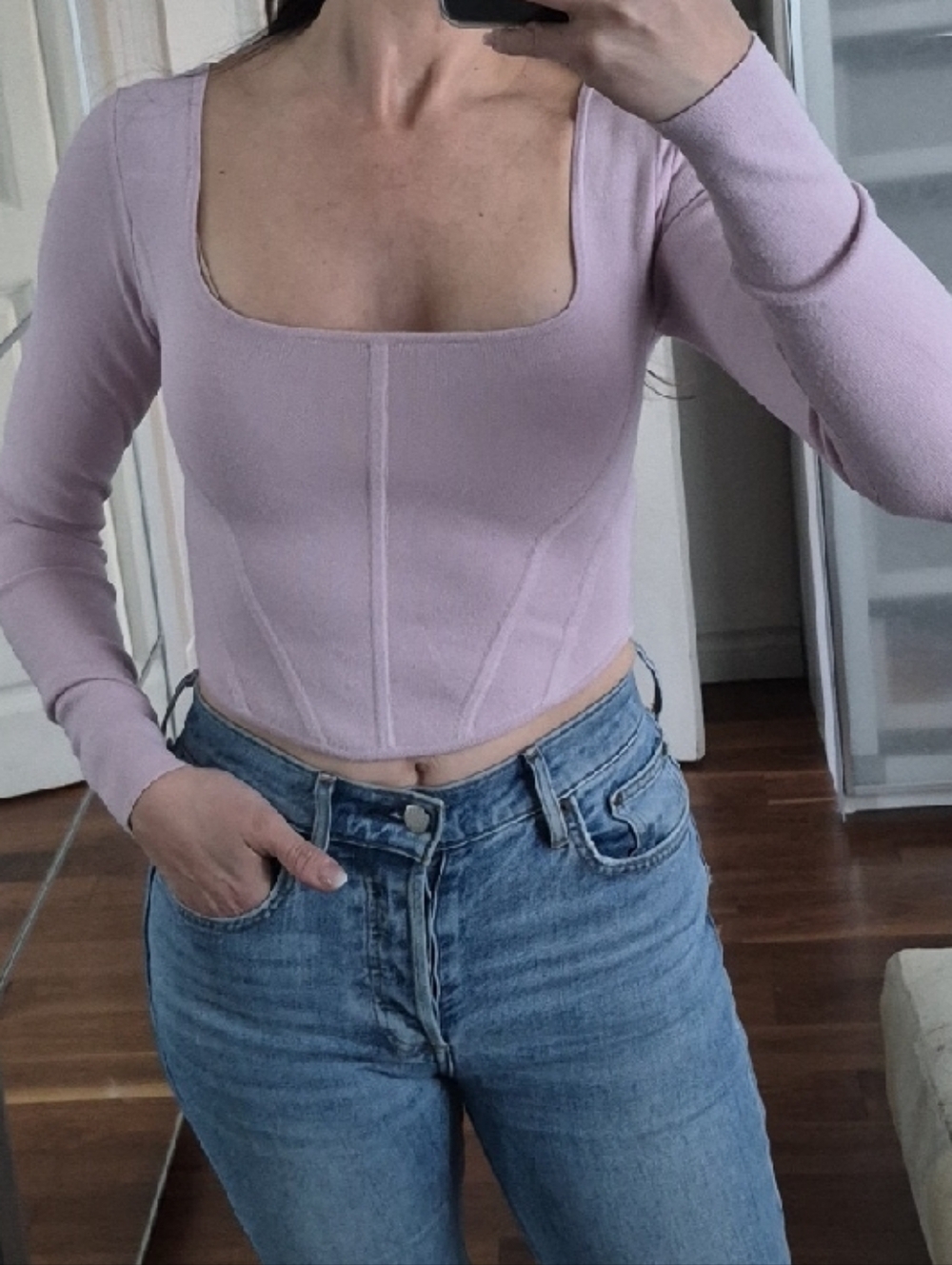 Wilfred Lavender Square-Neck Long-Sleeve Crop Top